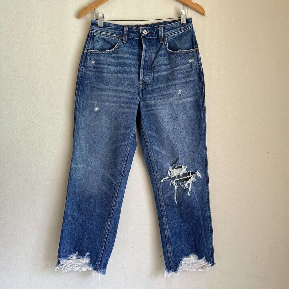 Abercrombie & Fitch Annie High Rise Ankle Straight Jeans Womens Sz 27 Button Fly